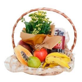 Cesta com Frutas e Flor